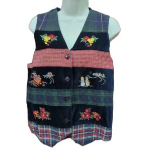 Casey & Max 🌲Vintage Christmas Vest Women's Med Snowmen Poinsettia Bells Sleigh